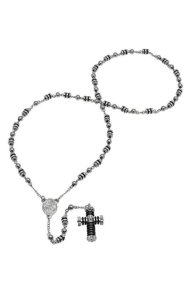 HMY JEWELRY Men's Two-Tone Rosary Cross Necklace 1