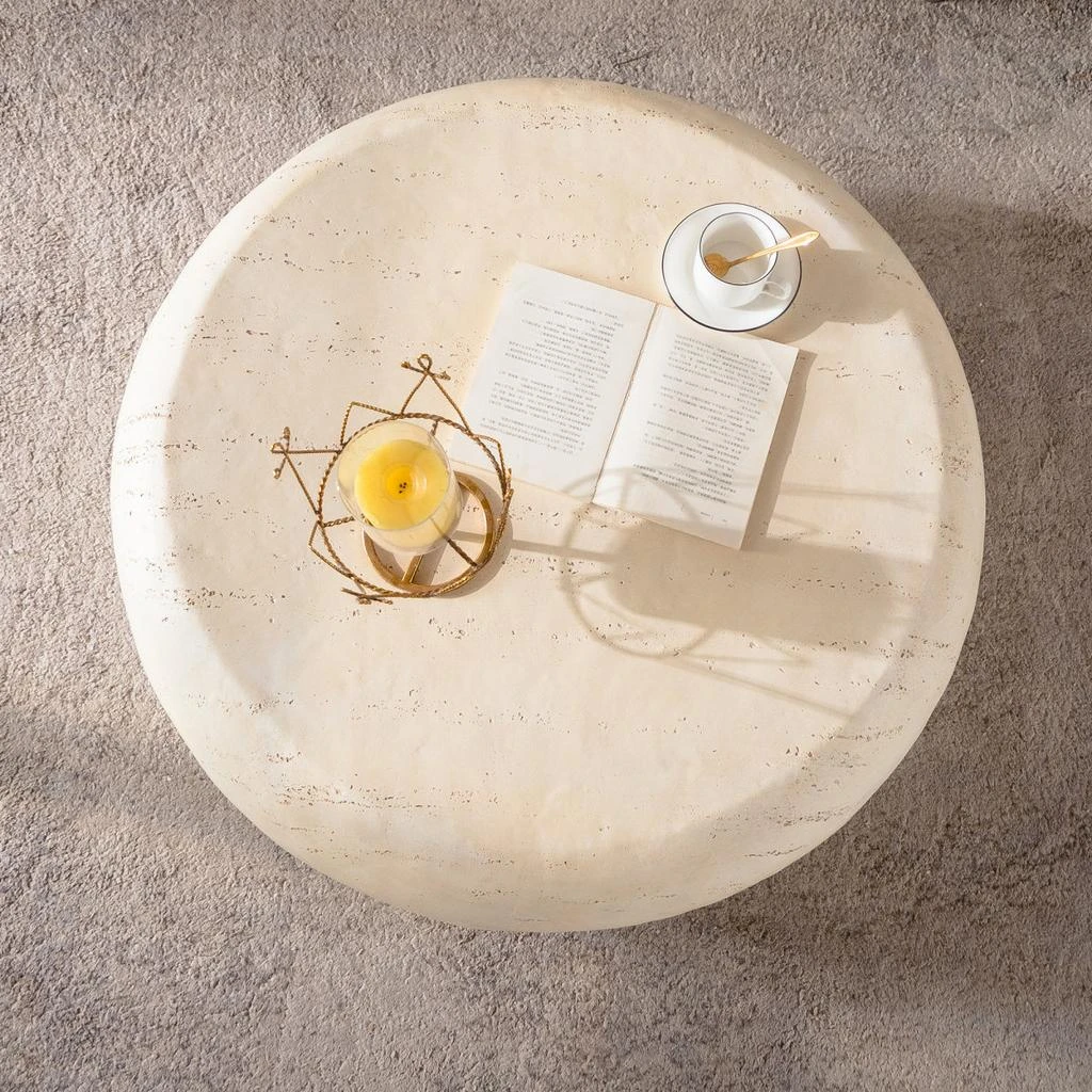 Streamdale Furniture Streamdale Mid-Century Round Faux Stone Coffee Table for Living Room 5