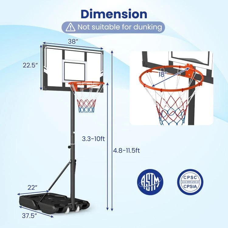 Hivvago 3.3-10 Feet Portable Basketball Hoop Adjustable with Base and Wheels 5