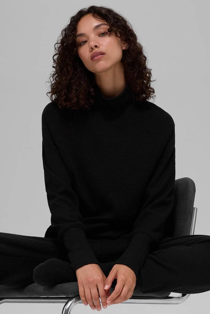 Alo Waffle Weekend Escape Mock Neck Long Sleeve - Black 3