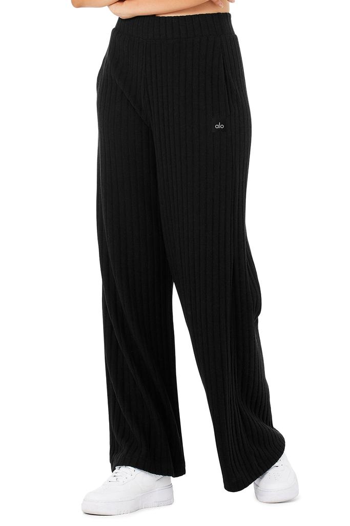 Alo Ribbed Take Comfort Wide Leg Pant - Black