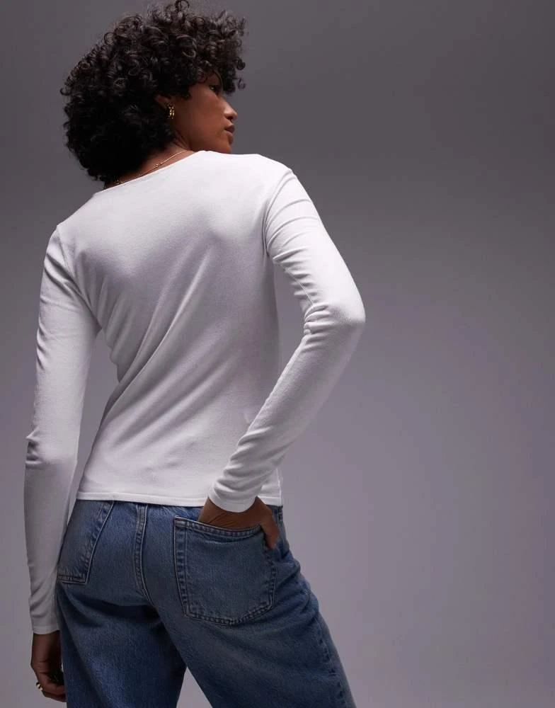 Mango Mango classic long sleeve top in white 2