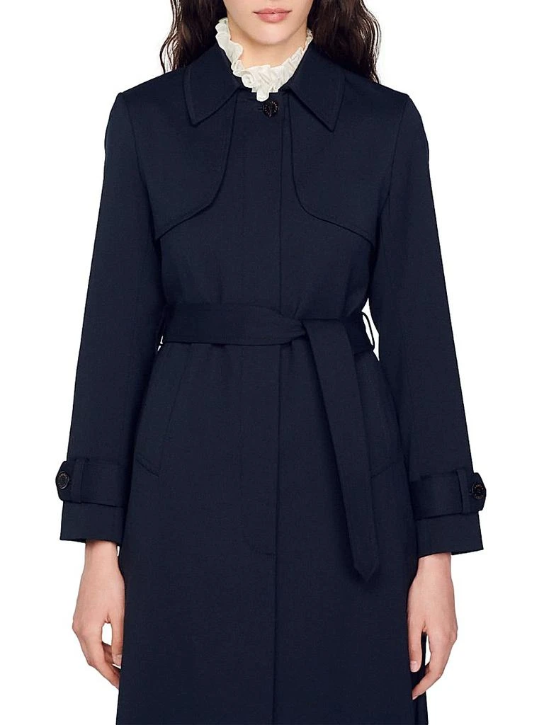 Sandro Trench Coat with Pleated Inset 7