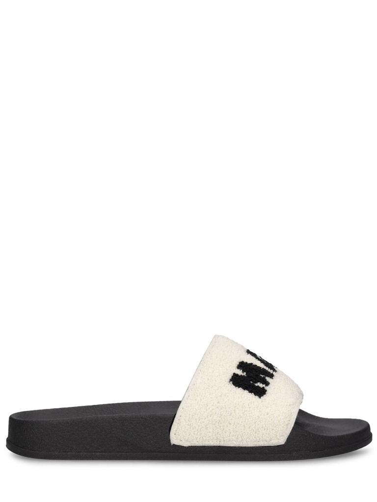 MARNI JUNIOR Logo Print Terrycloth Slide Sandals