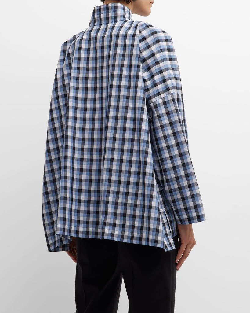 Eskandar Wide Longer-Back Plaid Shirt with Double Stand Collar (Mid-Plus) 5