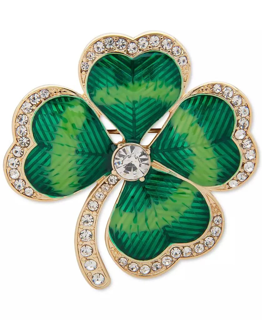 Anne Klein Gold-Tone Crystal 4-Leaf Clover Pin 1
