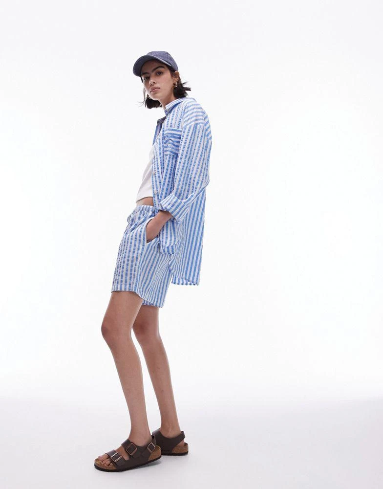 Topshop Topshop co-ord stripe beach shirt in blue 2