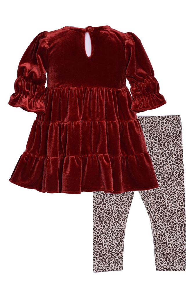 Bonnie Jean Kids' Velvet Tiered Top & Animal Print Leggings Set