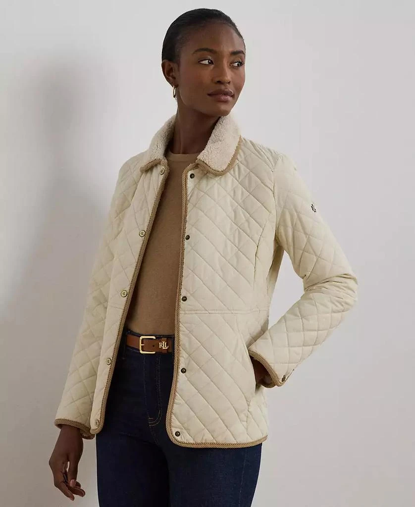 Women's Faux-Sherpa-Collar Quilted Coat, P/XS-