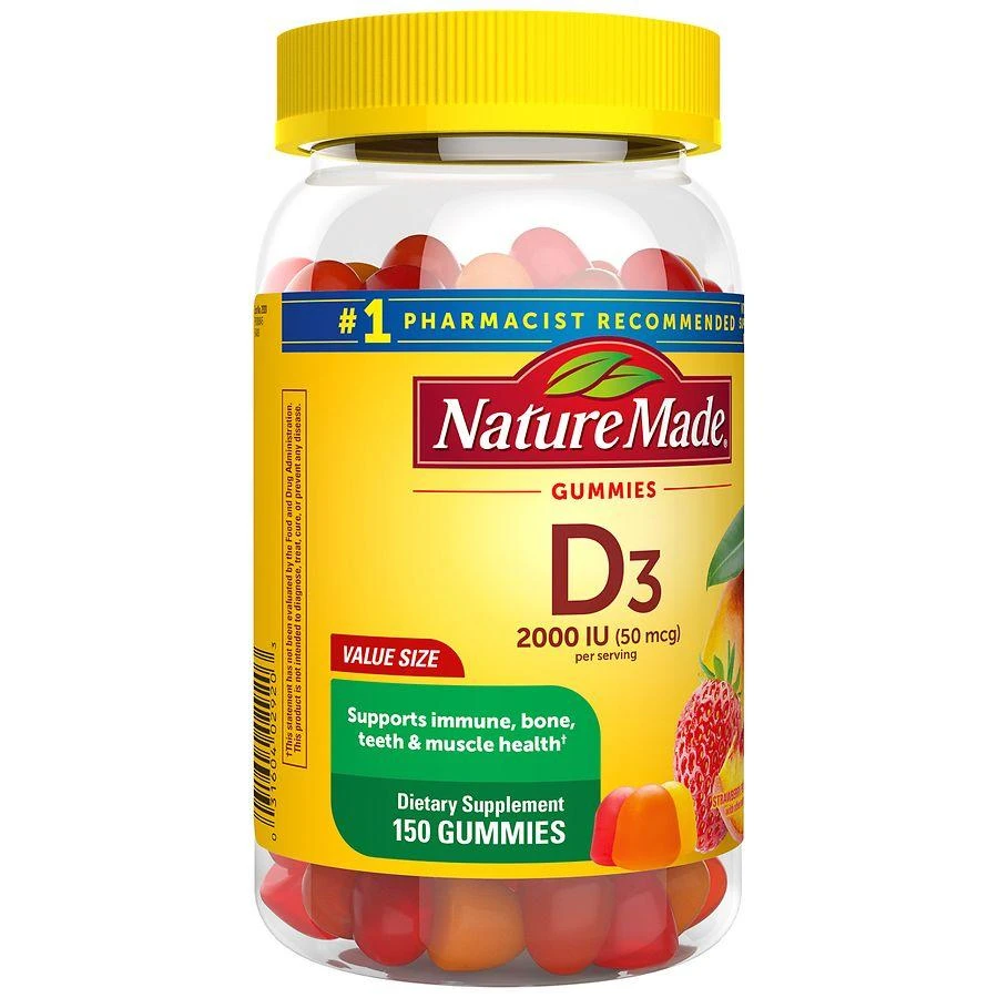 Nature Made Vitamin D3 2000 IU (50 mcg) Per Serving Gummies Strawberry, Peach
Mango 5