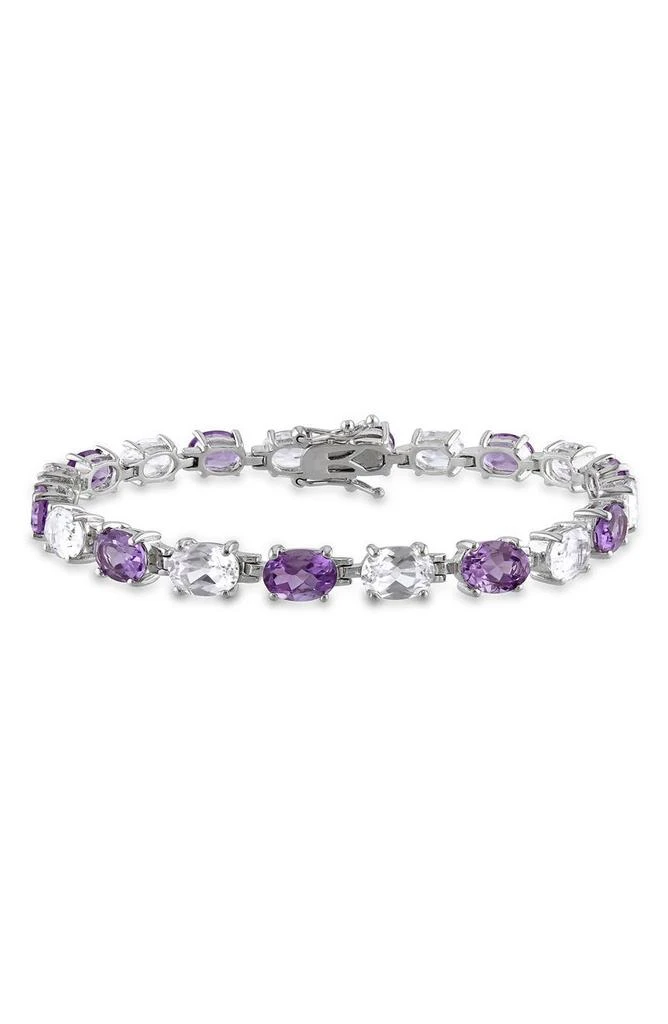 DELMAR Sterling Silver Alternating Amethyst 
Created White Sapphire Bracelet