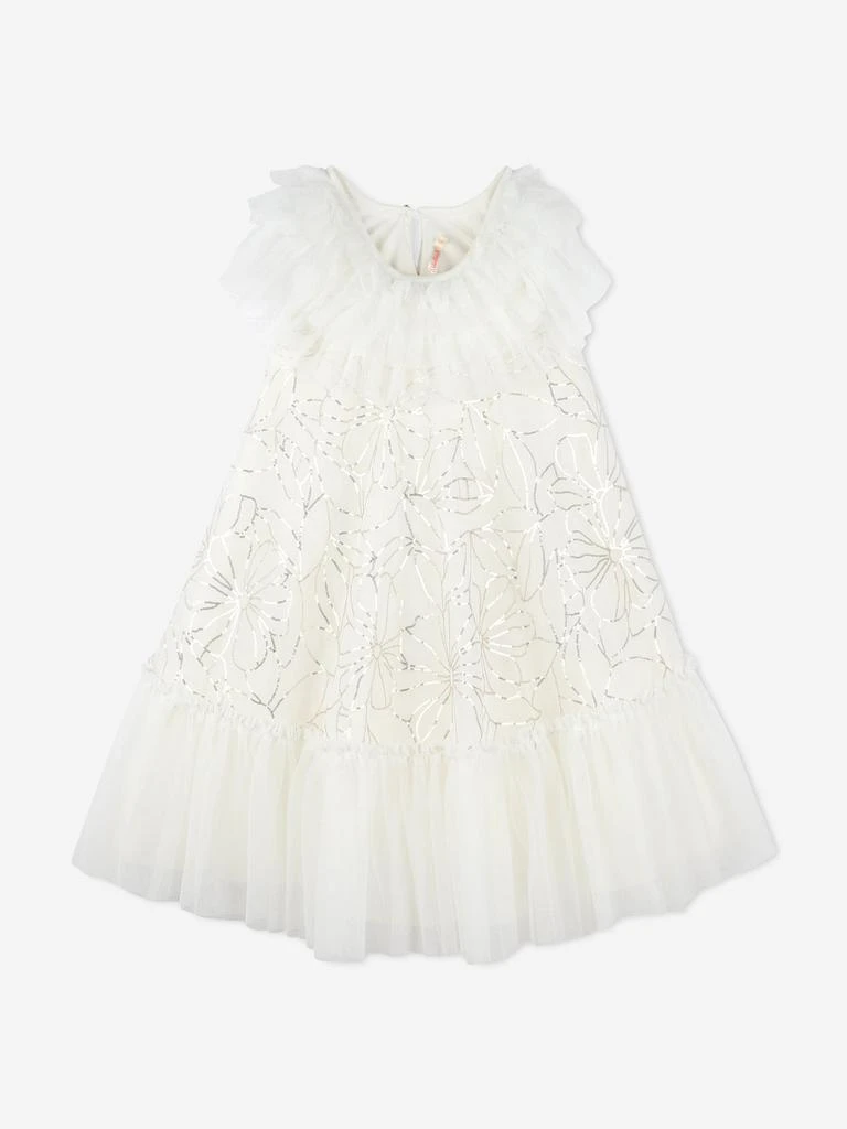 Billieblush Billieblush Girls Sequin Flower Tulle Dress in Ivory 1