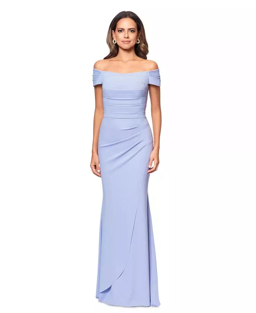 XSCAPE Women's Ruched Off-The-Shoulder Long Dress 1