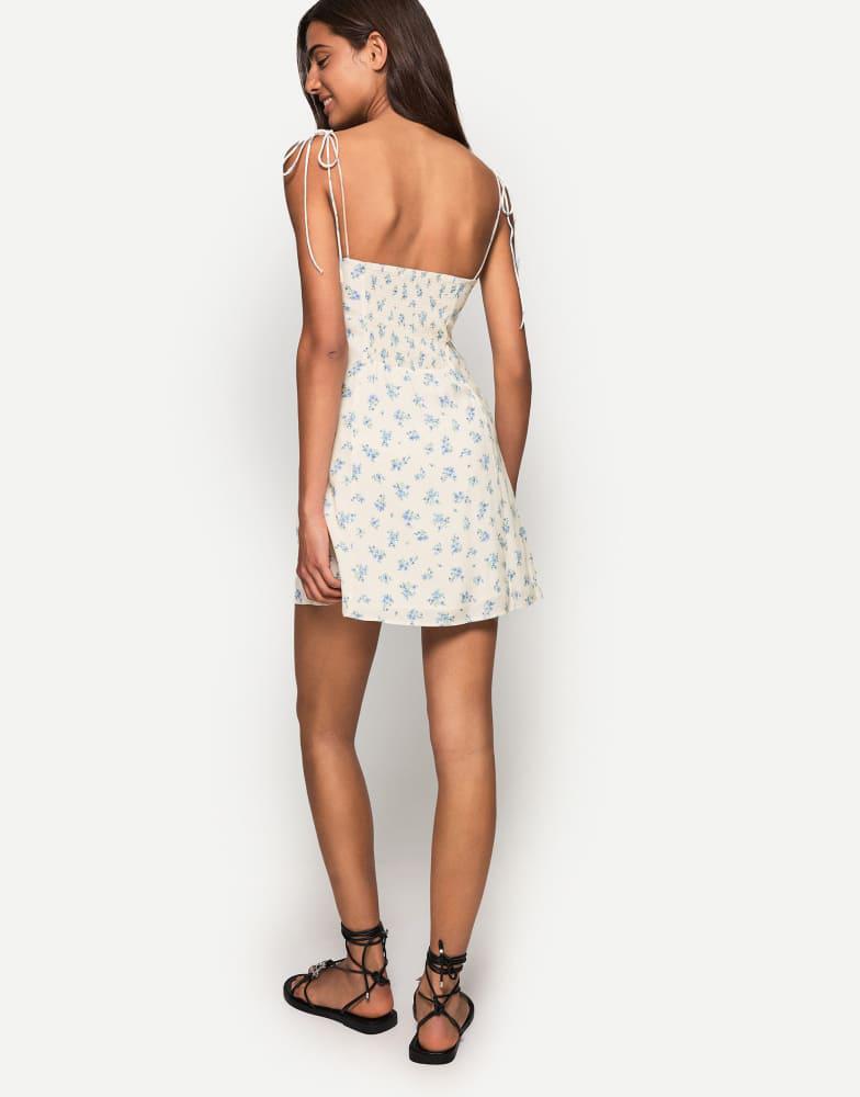 Bershka Bershka printed strappy mini dress in white