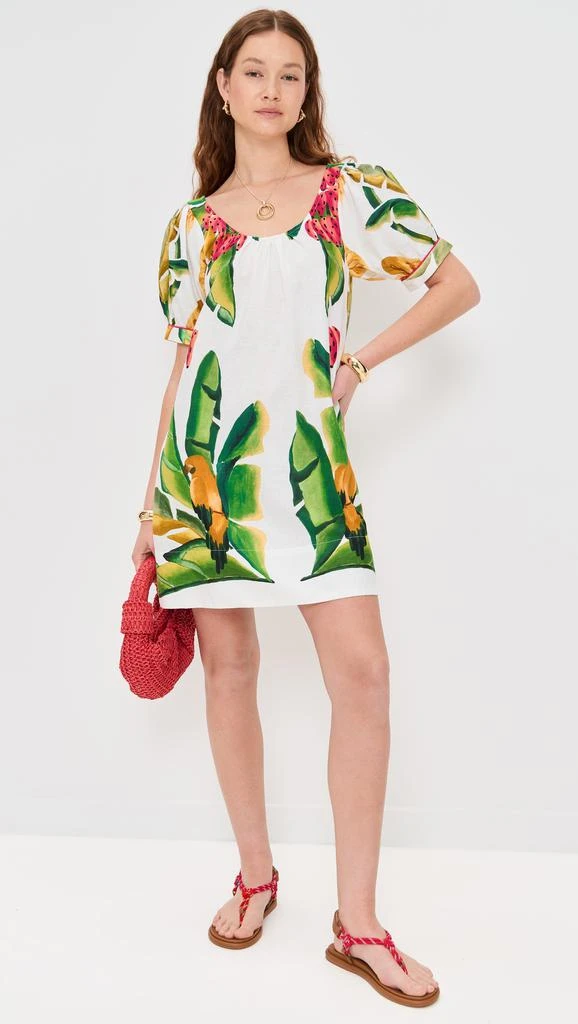 Farm Rio Summer Foliage Scarf Off-White Mini Dress 4