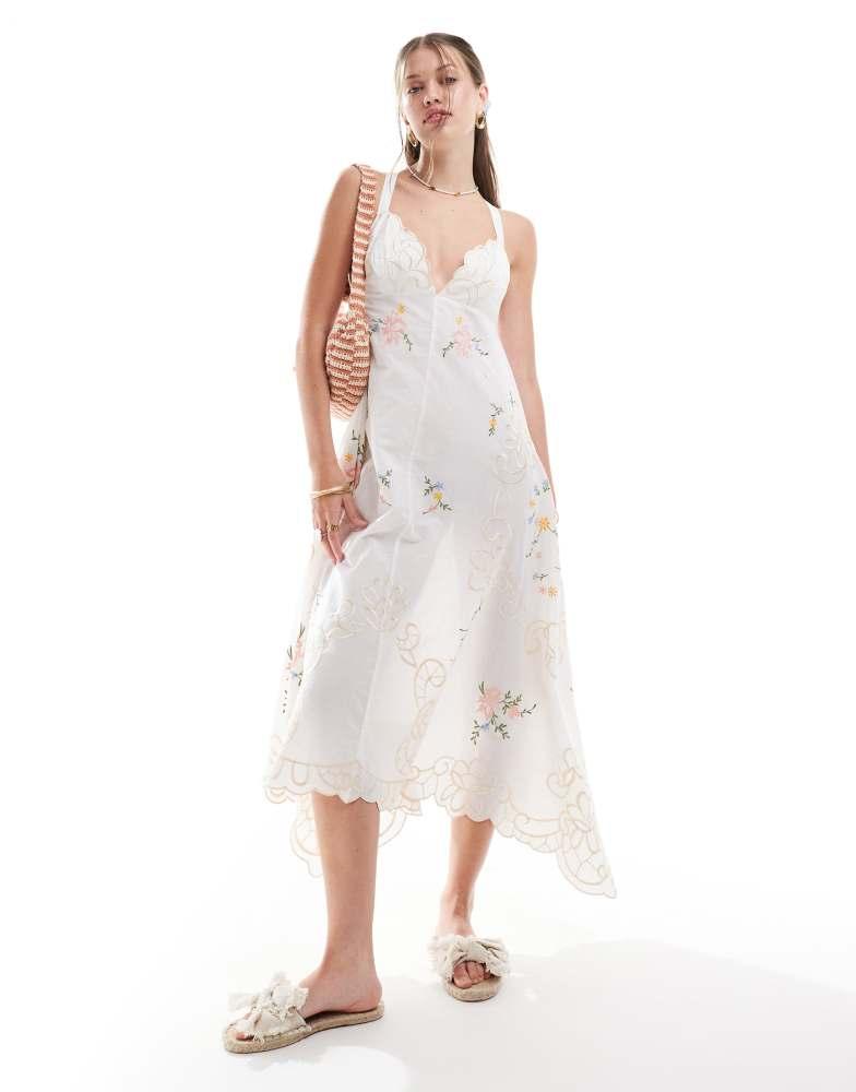 ASOS ASOS DESIGN cutwork embroidered maxi dress with hankey hem