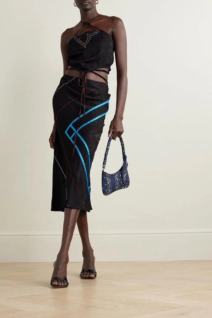 AHLUWALIA Clover embellished satin-trimmed moiré midi skirt 2