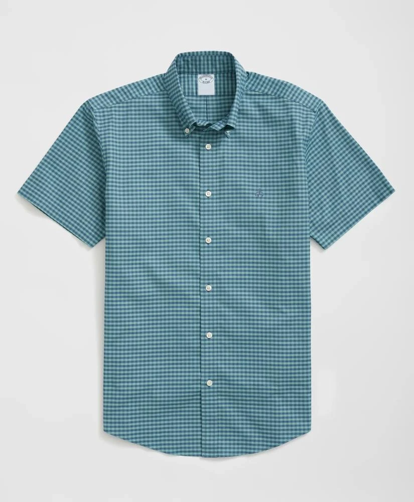Stretch Cotton Non-Iron Oxford Polo Button Down Collar, Gingham Short-Sleeve Shirt Brooks Brothers