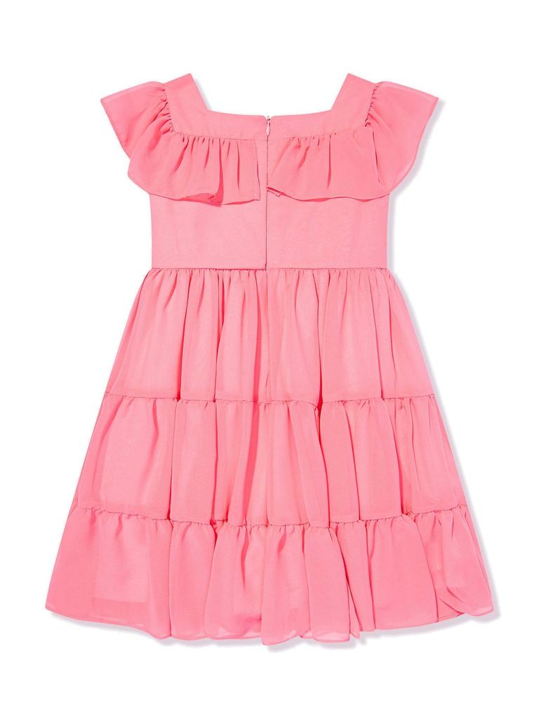 Patachou Patachou Bow-Detailed Square Neck Chiffon Dress