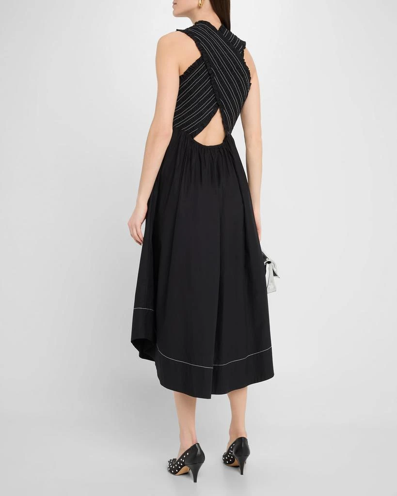 Ganni Smocked Stretch Cotton Sleeveless Midi Dress 3