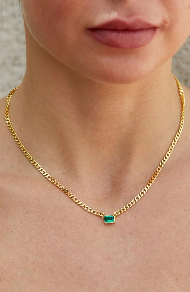 Savvy Cie Jewels 18K Gold Plated Sterling Silver Simulated Emerald Necklace 2