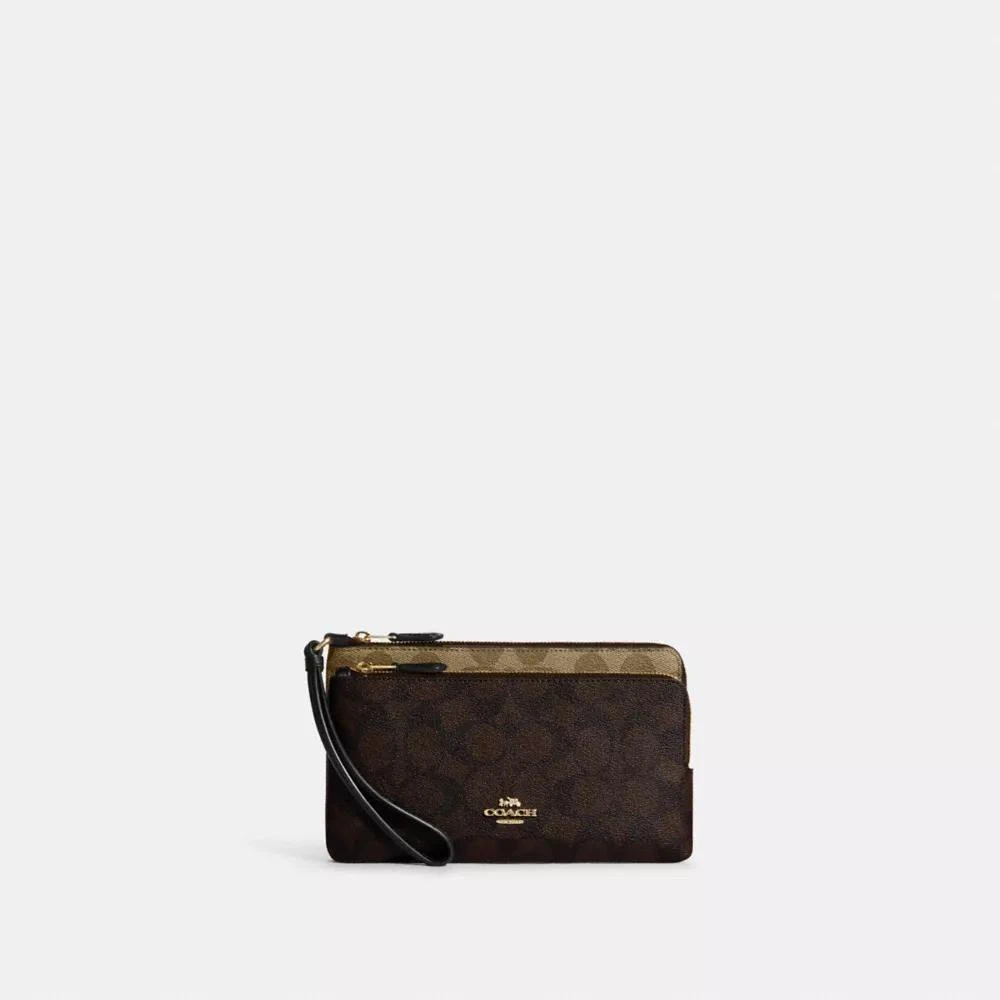Coach Double Zip Wallet In Blocked Signature Canvas 1