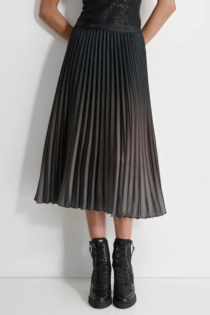 DKNY Abito Donna Con Gonna A Volant In Chiffon Laminato - Maniche Corte A Sbuffo E Scollo A V - 5