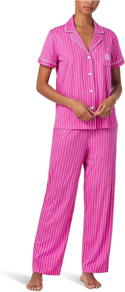 Ralph Lauren Lauren Ralph Lauren Short Sleeve Notch Collar Ankle Pants Knit PJ Set