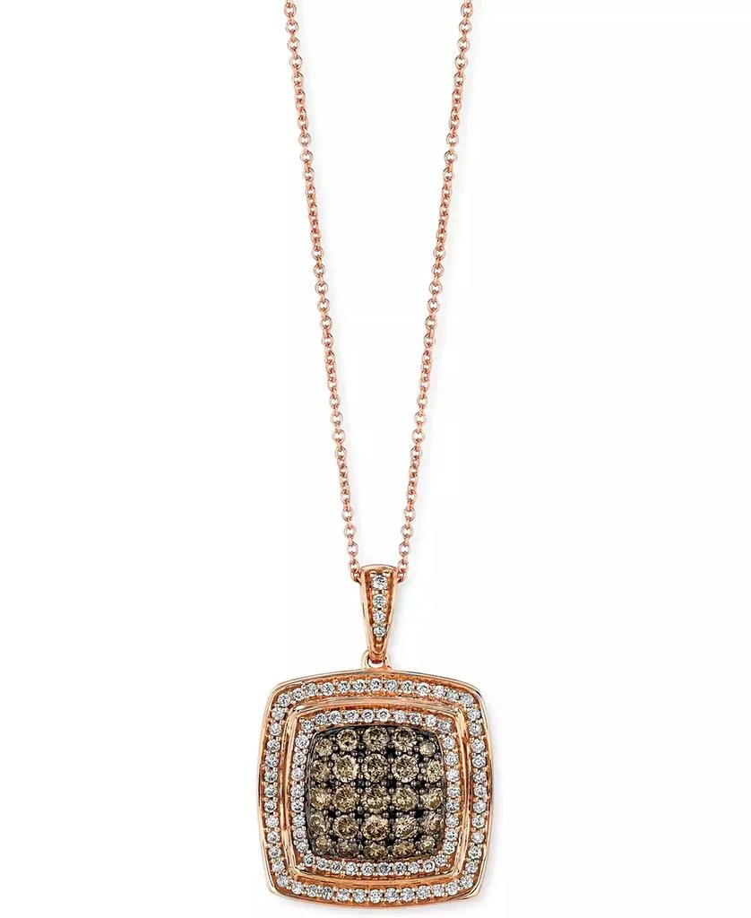 Le Vian Chocolate Diamond (1 ct. t.w.) 
Vanilla Diamond (1/2 ct. t.w.) Square Halo 18" Pendant Necklace in 14k Rose Gold 1