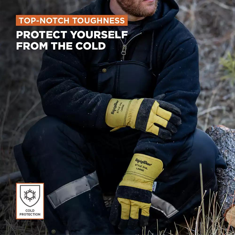 RefrigiWear Men's Men s Canvas Insulated Leather Work Gloves