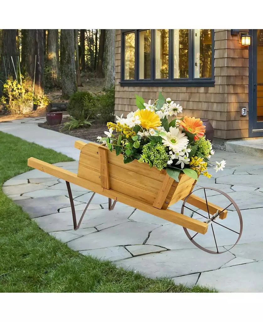 Costway Wooden Wagon Planter Decorative Indoor/Outdoor Rustic Flower Cart with Wheel