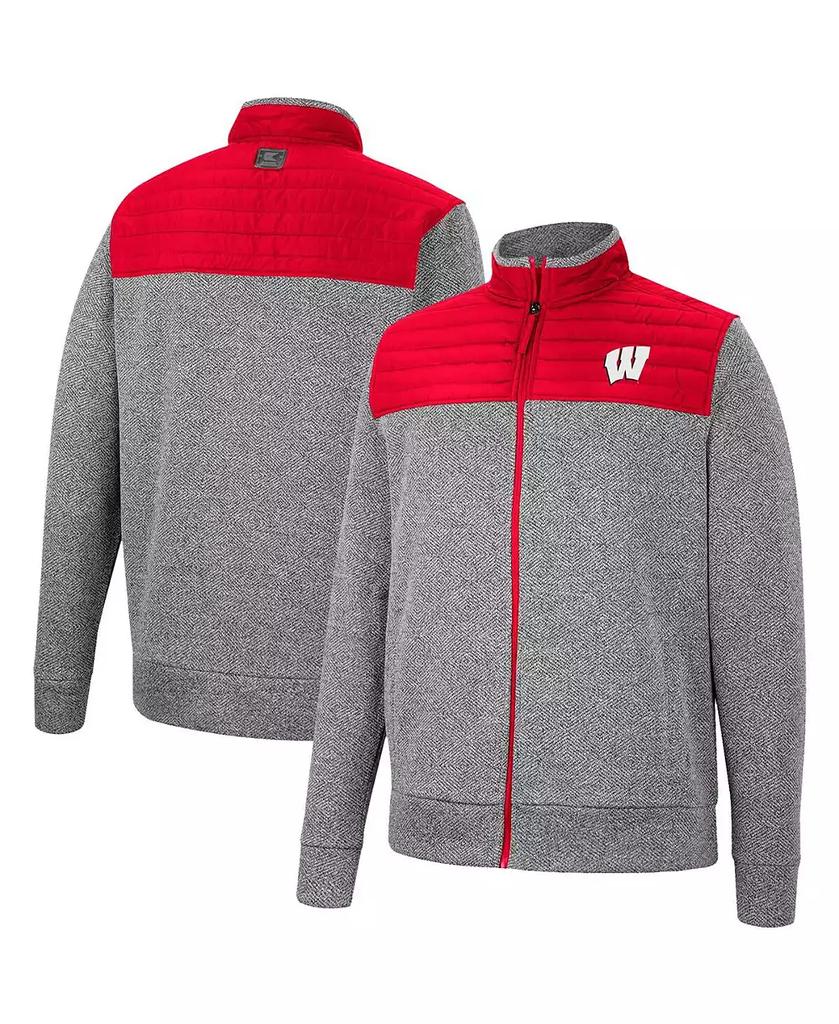 Colosseum Men's Charcoal, Red Wisconsin Badgers Putter Herringbone Full-Zip Jacket