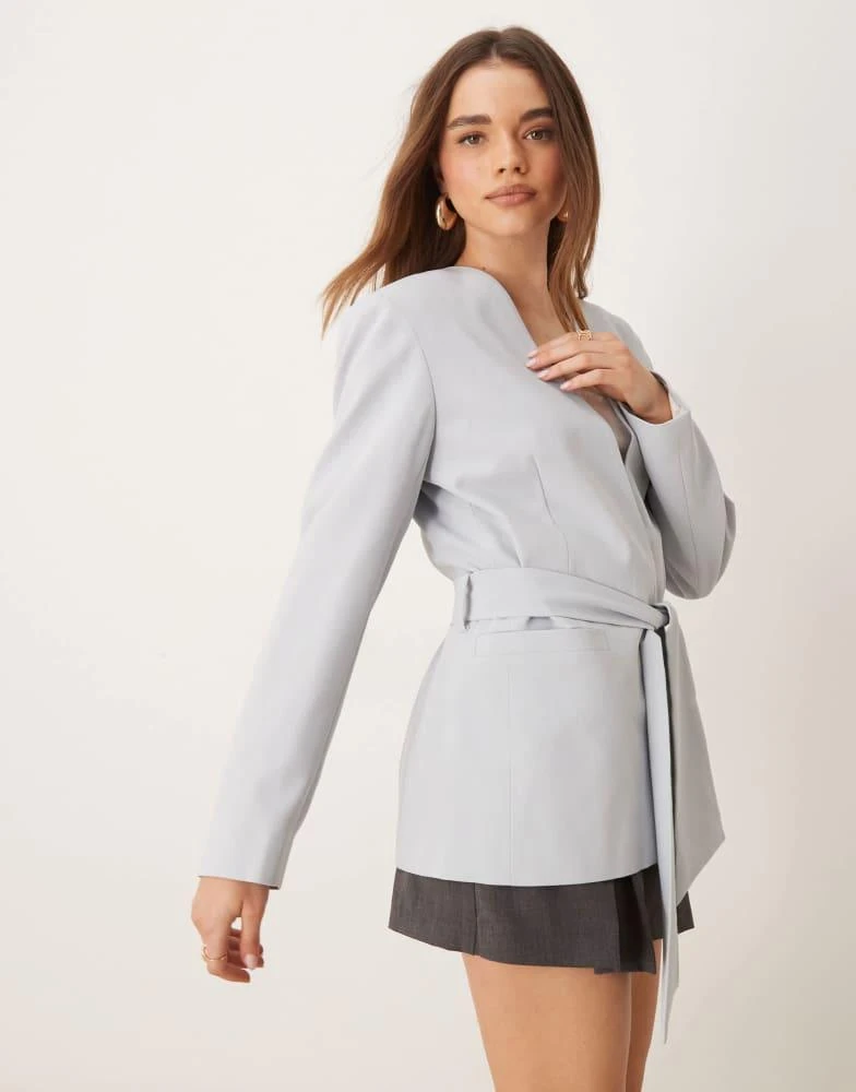 ASOS ASOS DESIGN tailored tie waist blazer in light blue 1