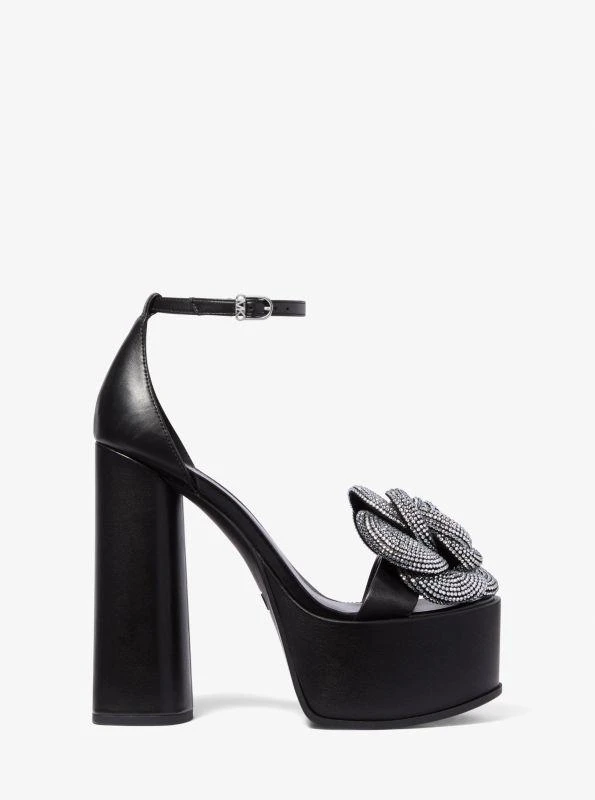 Michael Kors Elodie Crystal-Embellished Leather Platform Sandal 2