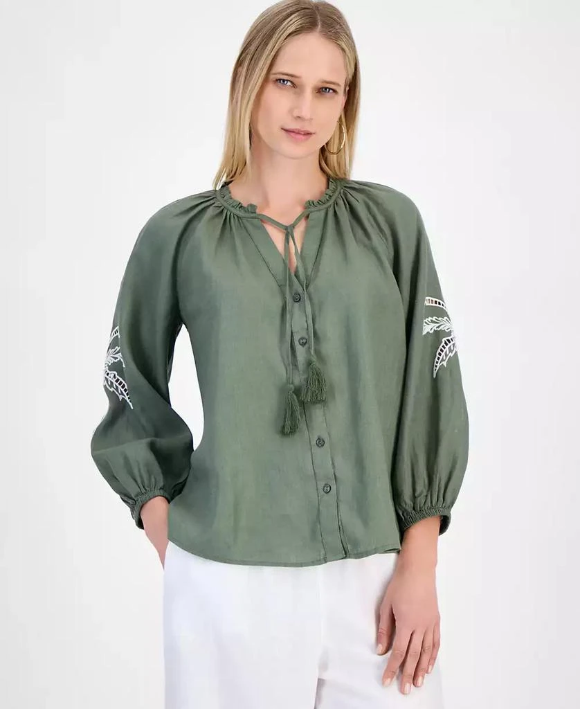 Charter Club Women's Embroidered 100% Linen Top, Exclusively at Macy's 1
