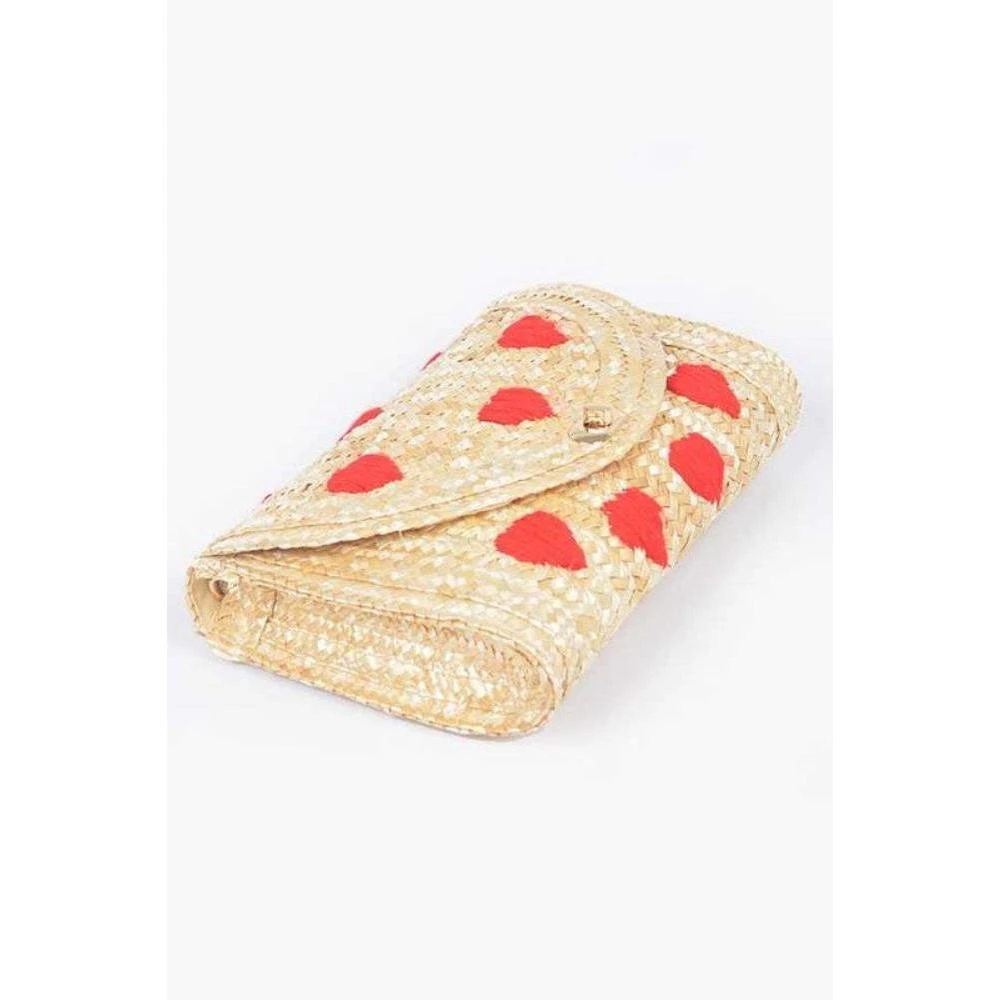 FASHNZFAB Heart Pattern Straw Convertible Clutch Bag 3