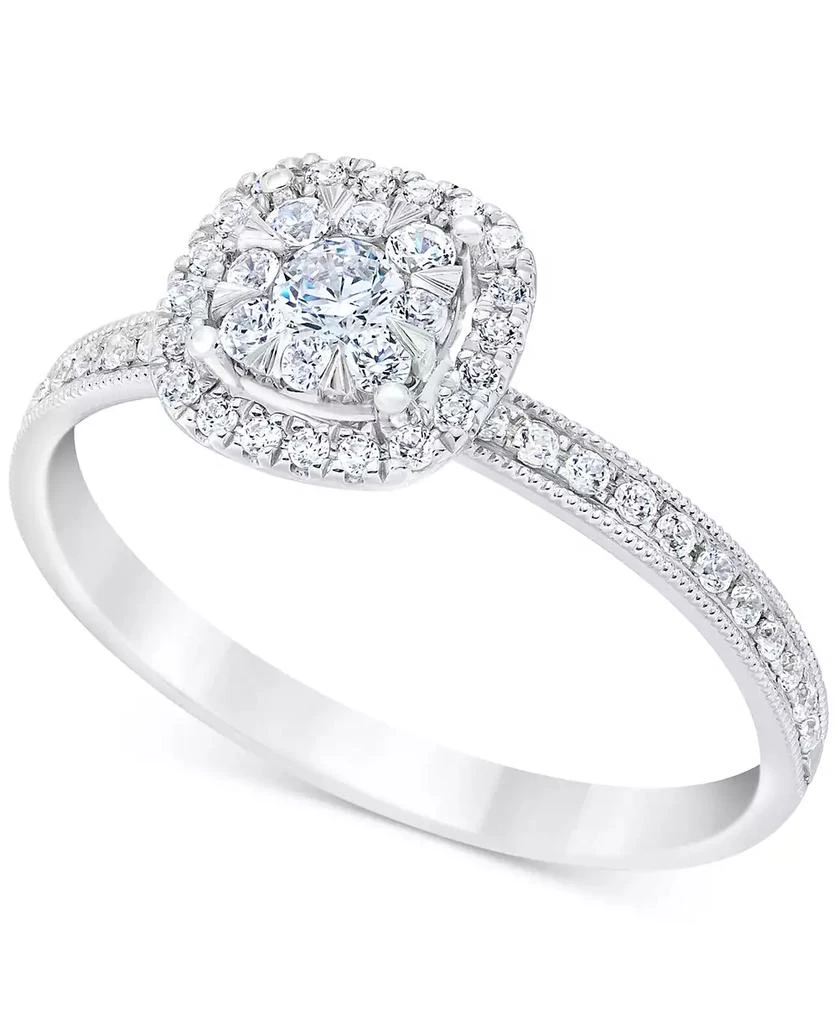 Macy's Diamond Halo Cluster Diamond Engagement Ring (3/8 ct. t.w.) in ...