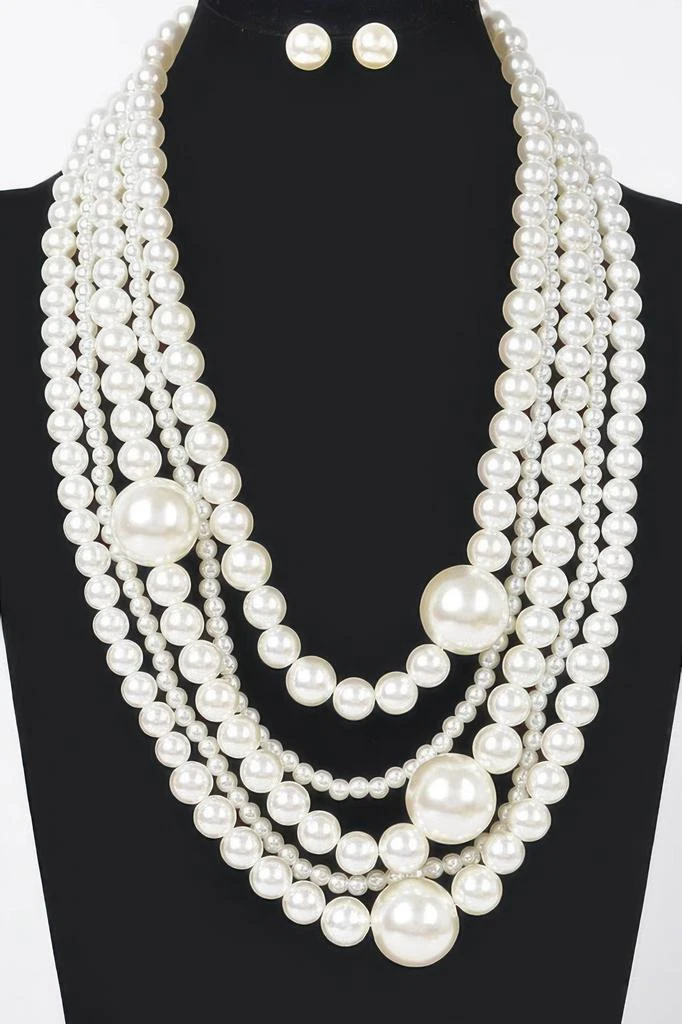 TRUEDAMES Multi Pearl Layered Necklace W/earring