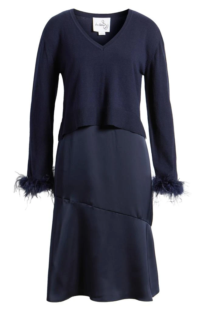 Sam Edelman Faux Feather Trim Long Sleeve Two-Piece Sweater Dress 6