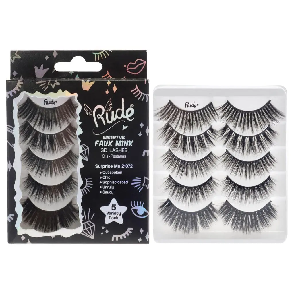 Rude Cosmetics Essential Faux Mink 3D Lashes - Surprise Me by  for Women - 5 Pair Eyelashes