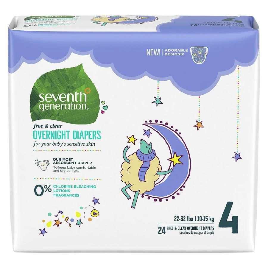 Seventh Generation Overnight Baby Diapers Free 
Clear Size 4 (22-37 lbs)
