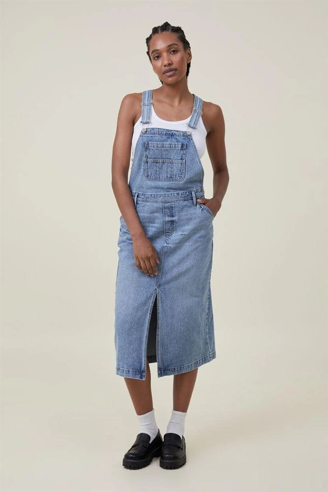 knee length dresses for ladies Blue Midi Linen Apron Dress 4202 – Xiaolizi