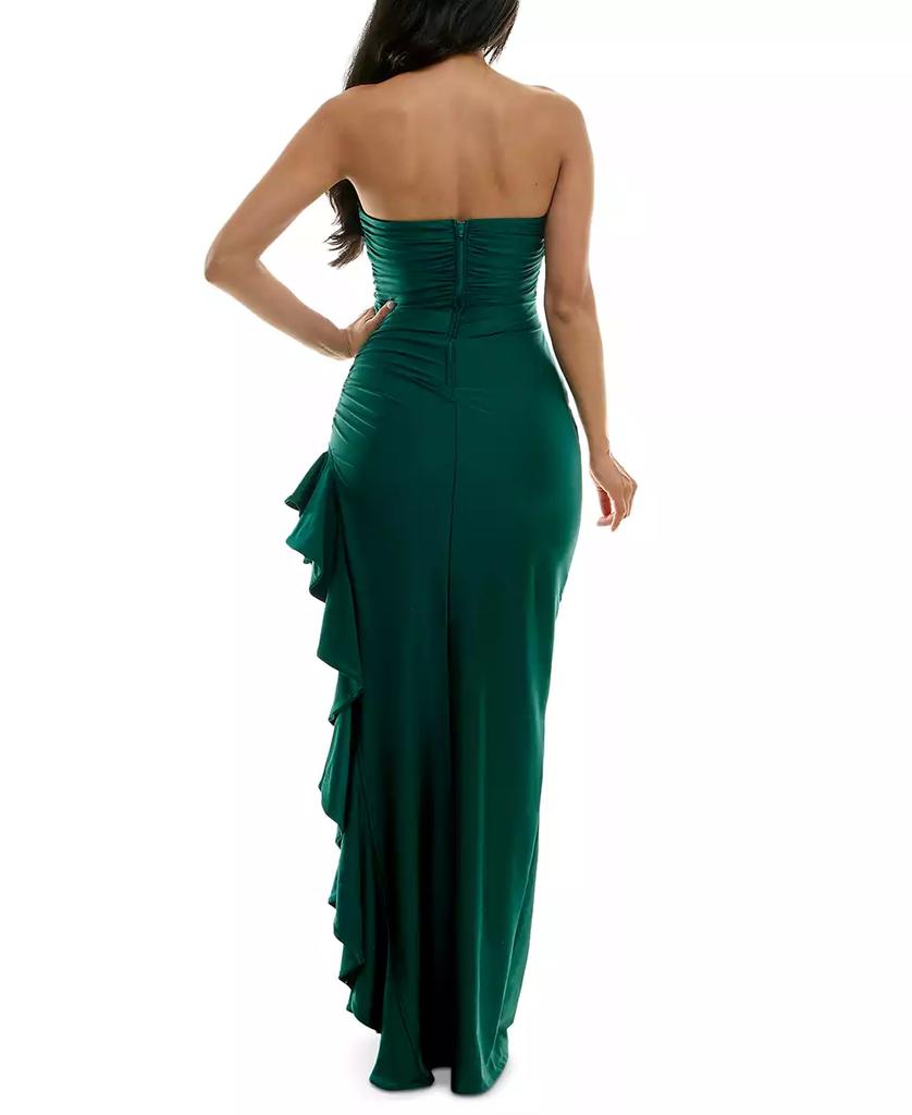 Emerald Sundae Juniors' Ruffled Strapless Evening Gown