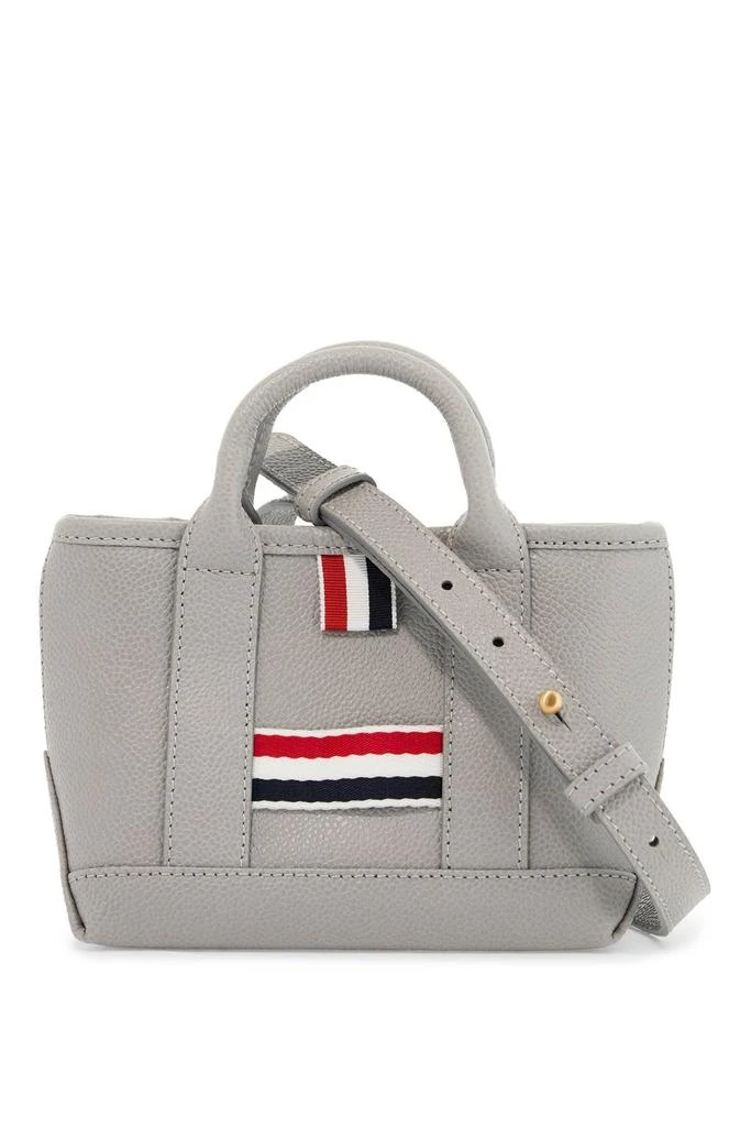Thom Browne Light Gray Leather Micro Tool Tote Bag With Tricolor Stripes 1