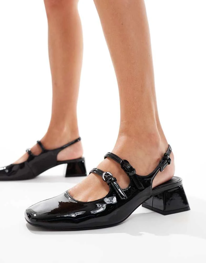 Stradivarius Stradivarius heeled mary jane shoe in black 4