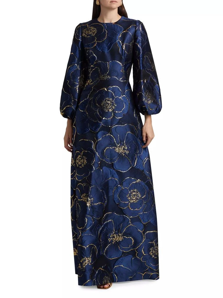 REEM ACRA Brocade Puff-Sleeve Kaftan Gown 2