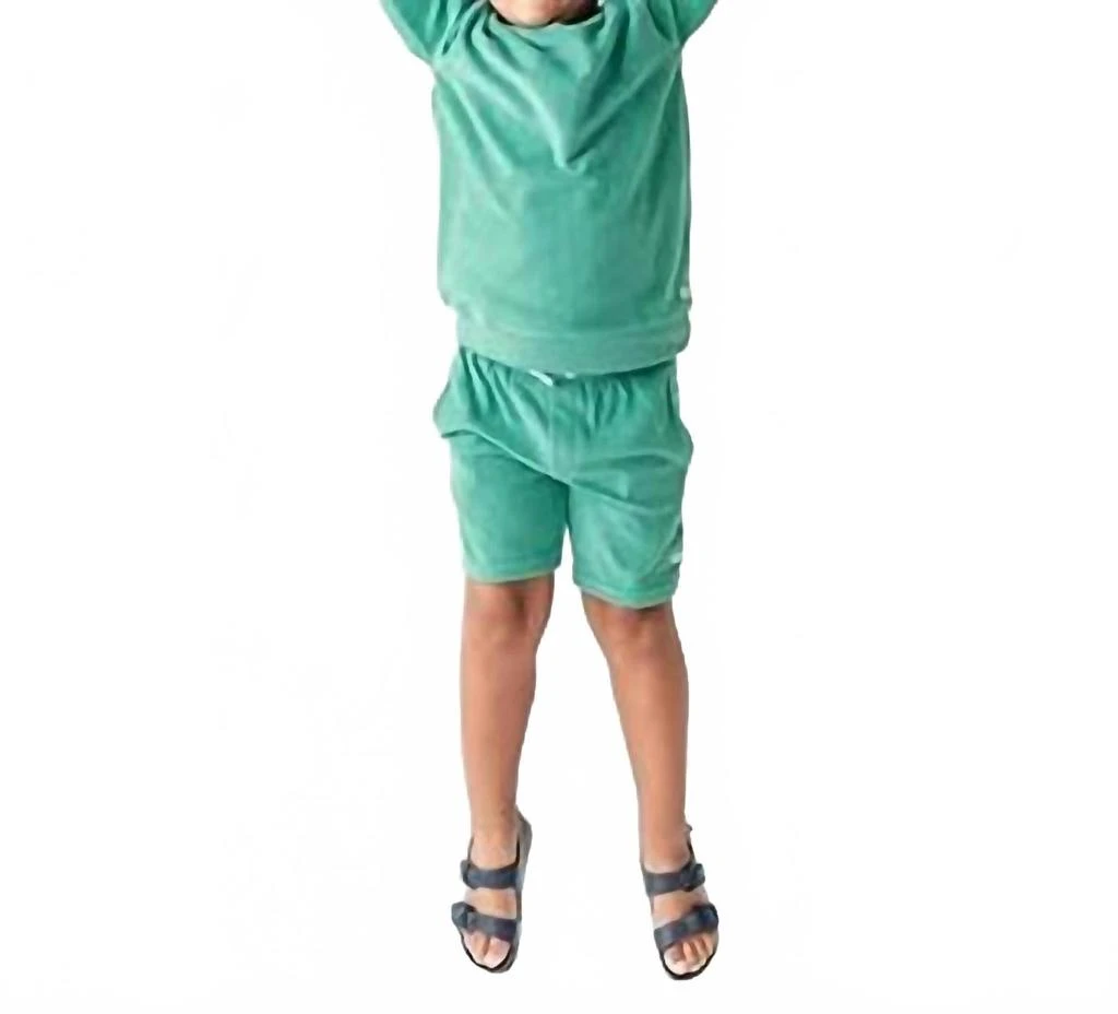 RuffleButts Boy
s Terry Knit Crew Neck Sweatshirt In Ocean Teal 2