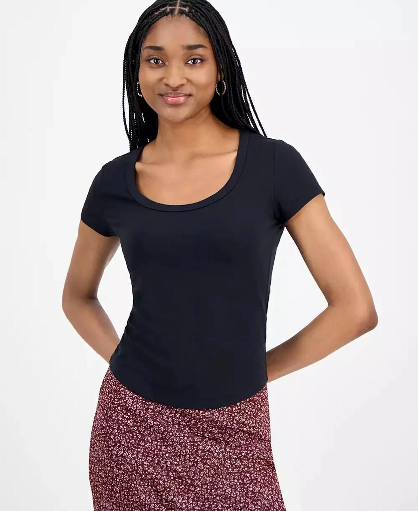 Hippie Rose Juniors' Scoop-Neck Cap-Sleeve T-Shirt 1
