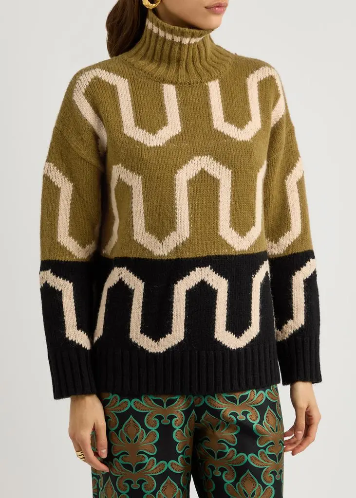 LA DOUBLE J Comber colour-blocked patterned knitted jumper 2