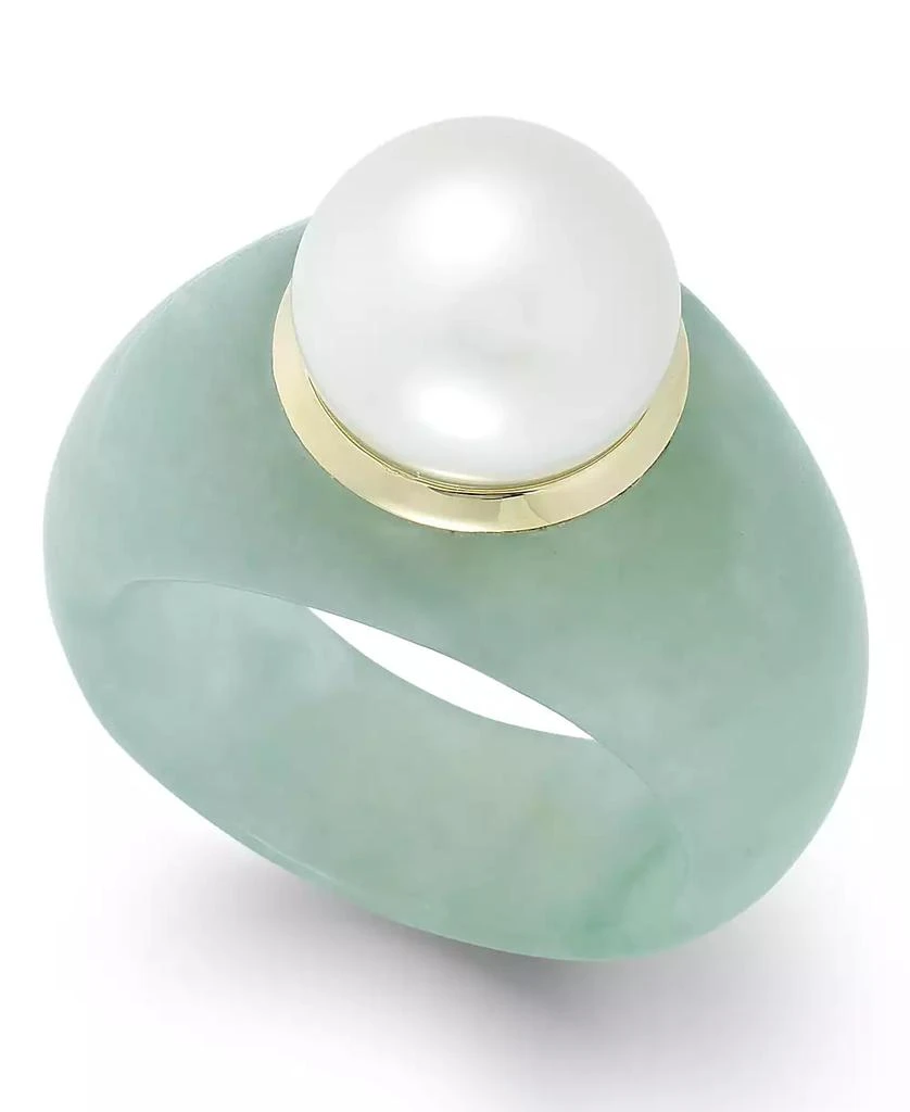 Macy
s Cultured Freshwater Pearl Jade Ring in 14k Gold (9mm)